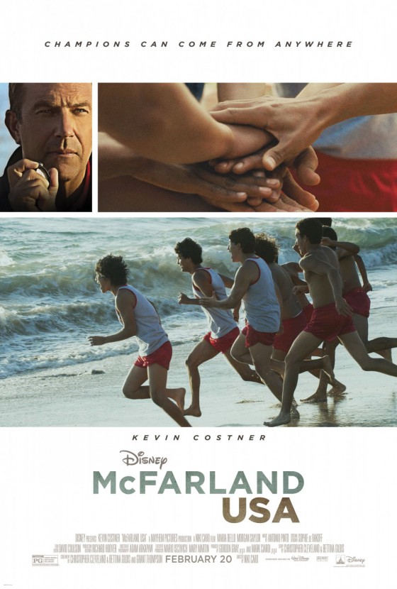 a mcfarland usa posztere, amin a főszereplő és a futók találhatóak, utóbbiak vízparton